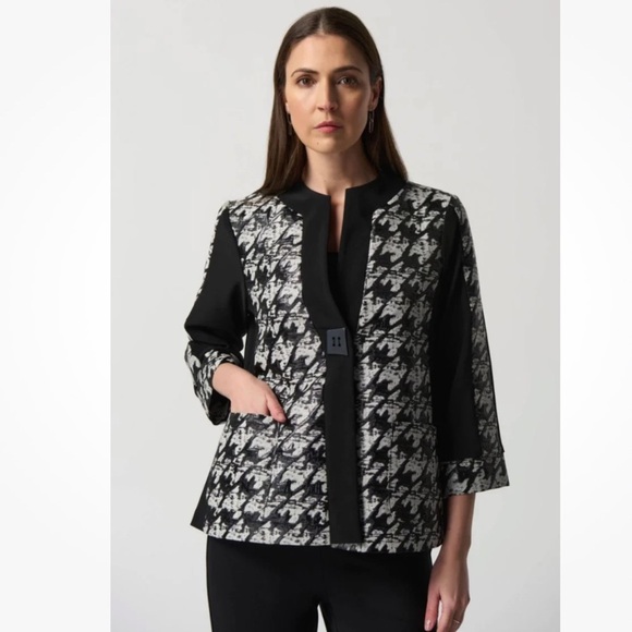 Joseph Ribkoff Black/White Textured Houndstooth 3/4 Sleeve Jacket 233157 - Picture 1 of 10
